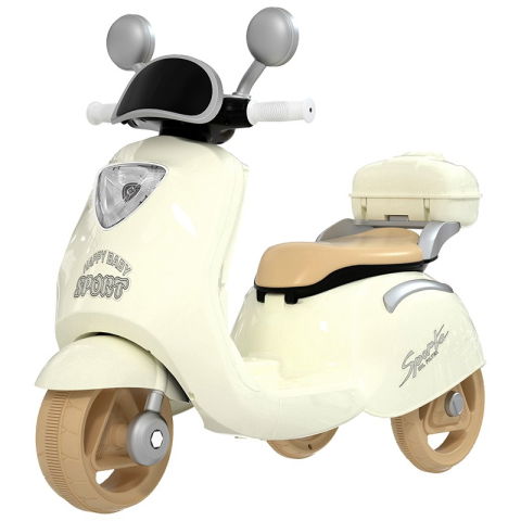 Masinute, Triciclete si Masinute Electrice - Motocicleta Electrica Flippy, cu Acumulator, Telecomanda, Bluetooth, cu Sistem Anti-Rasturnare, Sistem de Lumini si Sunet, 3-10 Ani, Bej