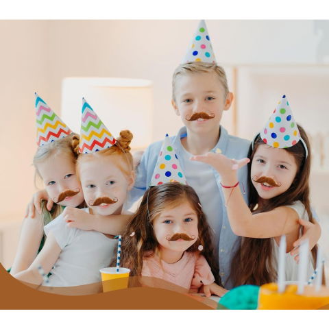 Costume si Deghizare - Mustata Falsa pentru Deghizari, Flippy, Petreceri Tematice, din Panza, Autoadeziv, 13 x 10 cm, Model Curbat, Maro