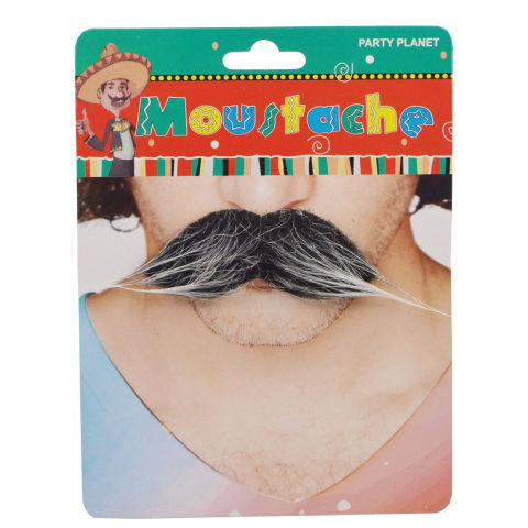 10 - 25 LEI - Mustata Falsa pentru Deghizari, Flippy, Petreceri Tematice, din Panza, Autoadeziv, 13 x 3 cm, Model Grizonat 2, Negru/Alb