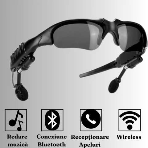 Import - Ochelari de Soare Inteligenti, Flippy, Lentile Polarizate, Conexiune Bluetooth 5.0, Functie Apelare, Redare Muzicala, Impermeabili IPX3, 12.5 x 17 x 4 cm, Negru