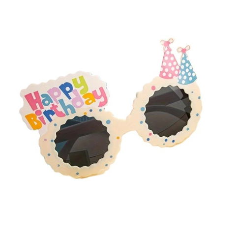 Accesorii Petrecere - Ochelari Decorativi, Flippy, pentru Petrecere, din ABS, Unisex, Model Happy Birthday, 13.5 x 8.5 cm, Bej