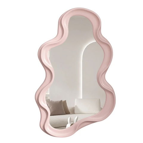 Diverse Casa - Oglinda de Perete, Flippy, Decorativa, pentru Baie, Dormitor, Sufragerie, Model Minimalist in Forma de Nor, 41x26 cm, Roz