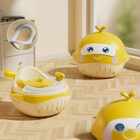 TeoMarket - Olita 2in1, Flippy, Model Balena, cu Reductor WC, din Plastic, cu Muzica si Lumini, 36 x 41 x 20 cm, Galben