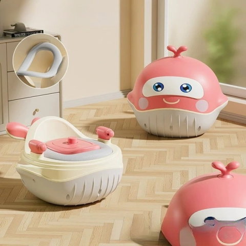 TeoMarket - Olita 2in1, Flippy, Model Balena, cu Reductor WC, din Plastic, cu Muzica si Lumini, 36 x 41 x 20 cm, Roz