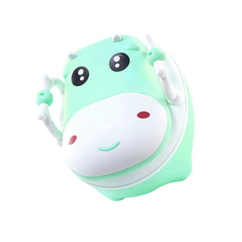 TeoMarket - Olita pentru Copii, Flippy, +1an, Portabila, Design Vacuta cu Capac, Model Prietenos, Non-Toxic, cu Manere, Compartiment Detasabil, Perie Inclusa, Usor de Curatat, Verde