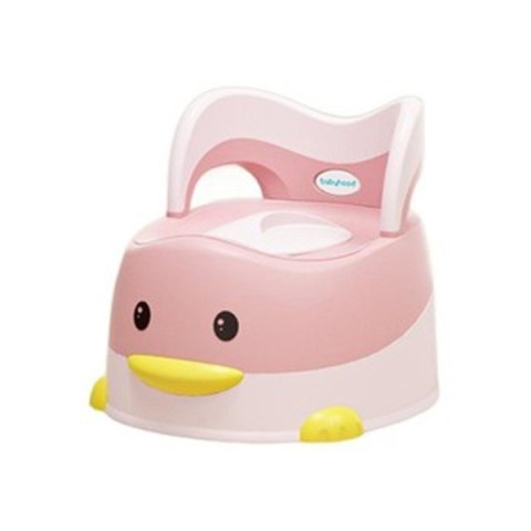 TeoMarket - Olita pentru Copii, Flippy, +6 luni, Detasabila, cu Capac, Antiderapanta, din Plastic, Colac Moale, Model Ratusca, 38x32x30 cm. Roz