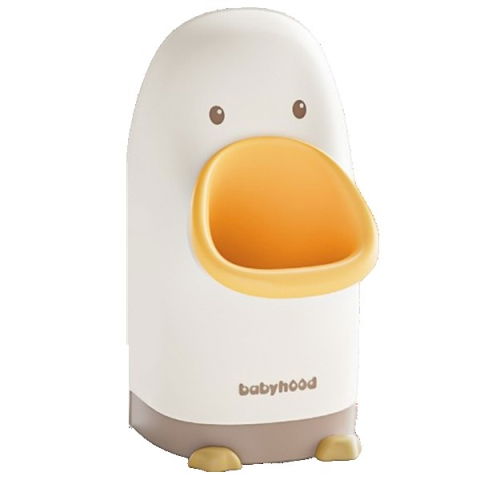 Articole pentru baie - Olita tip Pisoar pentru Copii, Flippy, +1an, Portabila, Design Ratusca, Model Prietenos, Non-Toxic, Usor de Curatat, 23.3 x 24 x 43 cm, Alb/Galben