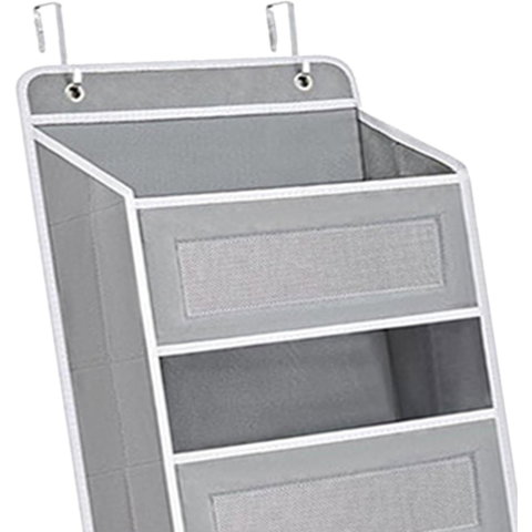 TeoMarket - Organizator Suspendat pentru Usi, Flippy, din Nailon si Plasa, Baza de Carton Ingrosat, 5 Buzunare Principale + 5 Buzunare Laterale, 146 x 40 x 17 cm, 2 Carlige Incluse, Gri