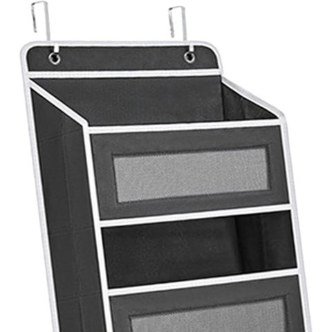TeoMarket - Organizator Suspendat pentru Usi, Flippy, din Nailon si Plasa, Baza de Carton Ingrosat, 5 Buzunare Principale + 5 Buzunare Laterale, 146 x 40 x 17 cm, 2 Carlige Incluse, Negru