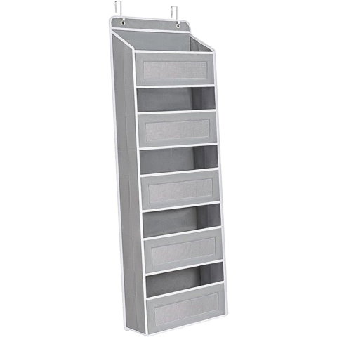 TeoMarket - Organizator Suspendat pentru Usi, Flippy, din Nailon si Plasa, Baza de Carton Ingrosat, 5 Buzunare Principale + 5 Buzunare Laterale, 146 x 40 x 17 cm, 2 Carlige Incluse, Gri