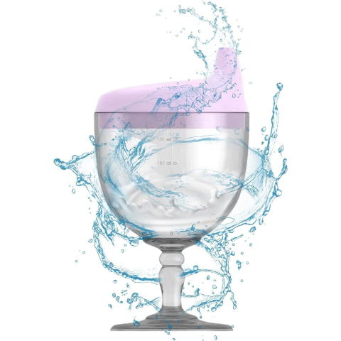 10 - 25 LEI - Pahar din Plastic Transparent cu Picior, Flippy, pentru Copii, 14 x 7.7 cm, cu Cioc Antiscurgere, + 3 Ani, Fara Maner, Mov