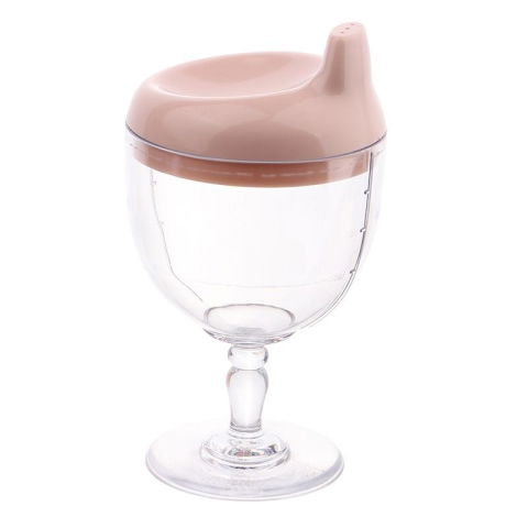 10 - 25 LEI - Pahar din Plastic Transparent cu Picior, Flippy, pentru Copii, 14 x 7.7 cm, cu Cioc Antiscurgere, + 3 Ani, Fara Maner, Roz