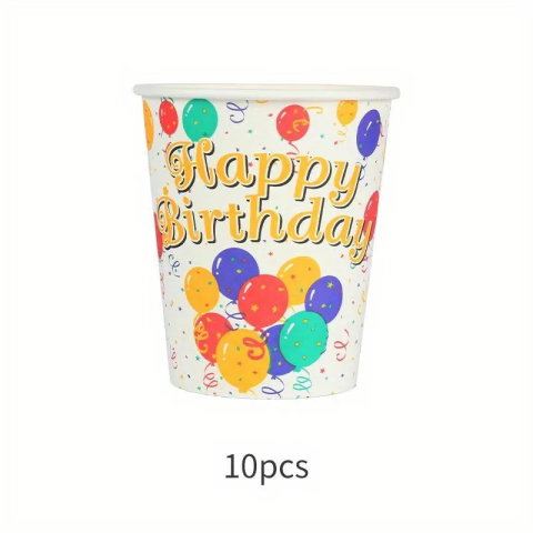 Import - Pahare Cartonate pentru Petreceri, Flippy, Set 10 Pahare Cartonate pentru Zile de Nastere si Aniversari, Model HAPPY BIRTHDAY, 230 ml, 8.6 x 7.5 cm, Multicolor