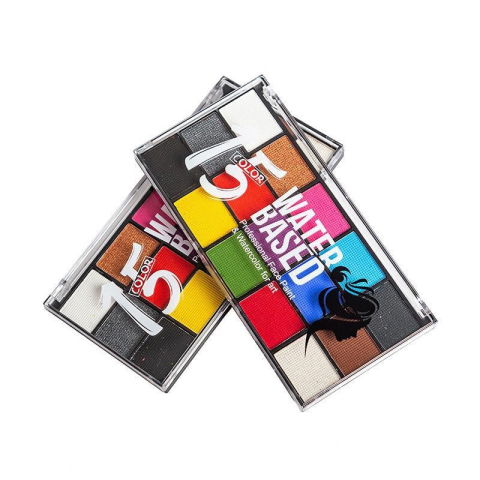 Vopsea fata si corp - Paleta 15 Culori Vopsea de Fata, Flippy, Activare cu Apa, 15 x 8.2 x 1.4 cm, Multicolor