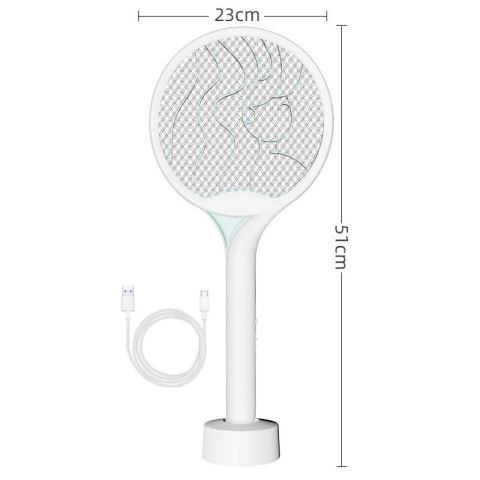 50 - 100 LEI - Paleta Electrica pentru Tantari, Muste si Tantari 2in1, Flippy, Reincarcabila, Incarcare USB, 2600V, Plastic, Casa si Gradina, Anti-insecte, Stand, 23x51 cm, Alb