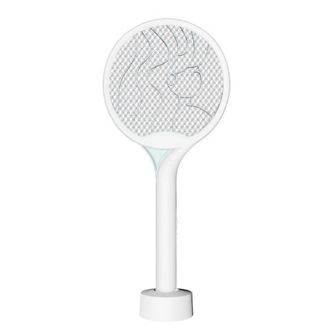 TeoMarket - Paleta Electrica pentru Tantari, Muste si Tantari 2in1, Flippy, Reincarcabila, Incarcare USB, 2600V, Plastic, Casa si Gradina, Anti-insecte, Stand, 23x51 cm, Alb