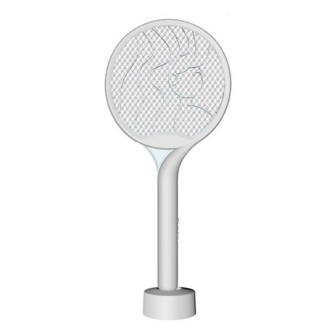 TeoMarket - Paleta Electrica pentru Tantari, Muste si Tantari 2in1, Flippy, Reincarcabila, Incarcare USB, 2600V, Plastic, Casa si Gradina, Anti-insecte, Stand, 23x51 cm, Gri