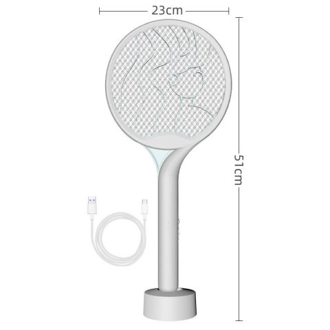 50 - 100 LEI - Paleta Electrica pentru Tantari, Muste si Tantari 2in1, Flippy, Reincarcabila, Incarcare USB, 2600V, Plastic, Casa si Gradina, Anti-insecte, Stand, 23x51 cm, Gri