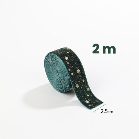 Best deals - Panglica Decorativa de Craciun, Flippy, Panglica din Panza cu aspec de Catifea, Funda Ornament, Model cu Stele Aurii, Decor pentru Brad de Craciun, 200 x 2.5 cm, Verde