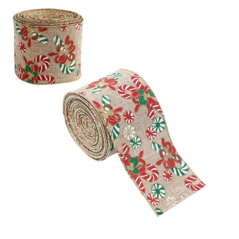 TeoMarket - Panglica Decorativa pentru Craciun, Flippy, Ornament pentru Brad de Craciun, Pretreceri, Panglica cu Design Acadele de Craciun, 200 x 6.3 cm, Khaki 