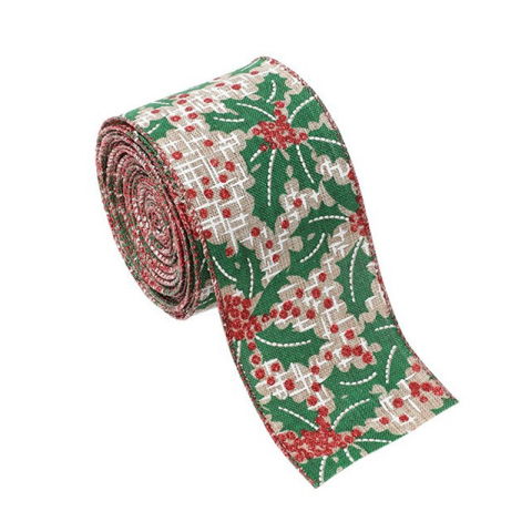 Panglica Decorativa - Panglica Decorativa pentru Craciun, Flippy, Ornament pentru Brad de Craciun, Pretreceri, Panglica cu Design Brad de Craciun, 200 x 6.3 cm, Khaki 