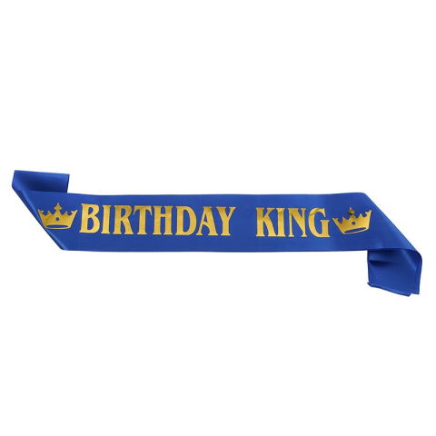 10 - 25 LEI - Panglica pentru Aniversare, Flippy, Model Birthday King, Tematica Aniversare, 160x9.5 cm, Albastru