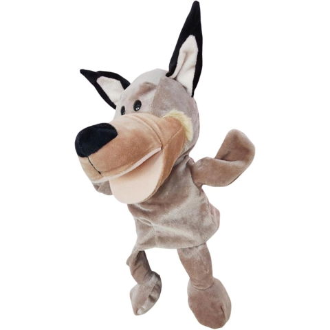 Jucarii interactive - Papusa de Mana pentru Teatru de Papusi, Flippy, din Plus, 25 x 10 x 8 cm, Model Lup, Bej