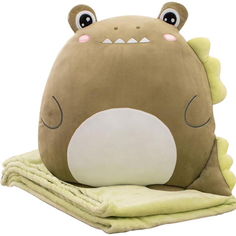 TeoMarket - Patura 2in1 pentru Pat sau Canapea, Flippy, Model Jucarie Crocodil cu Spatiu de Depozitare Patura, Microfibra, 1x1.7 m, Verde