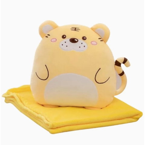 TeoMarket - Patura 2in1 pentru Pat sau Canapea, Flippy, Model Jucarie Tigru cu Spatiu de Depozitare Patura, Microfibra, 1x1.7 m, Portocaliu