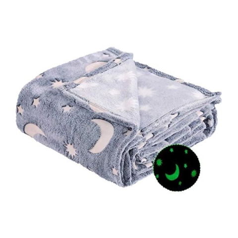Diverse Casa - Patura Fosforescenta, Flippy, Moale, Pufoasa, Lumineaza in Intuneric, 1.5x2 m, Model Cer Instelat, Gri