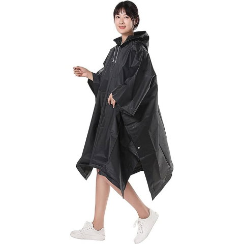TeoMarket - Pelerina de Ploaie, Flippy, pentru Adulti, EVA, Tip Poncho, Impermeabila, Rezistenta la Vant, Capse Laterale, 160 g, Negru