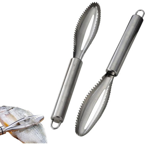 Import - Perie de Curatare Solzi Peste, Flippy, din Otel Inoxidabil, 24 x 3 cm, Gri