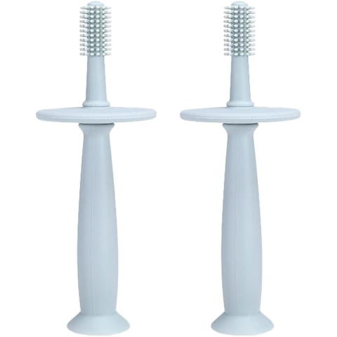 10 - 25 LEI - Periuta de Dinti din Silicon pentru Bebelusi, Flippy, fara BPA, 360 Grade, Bariera Anti-Inghitire, Maner Ergonomic, 12.5 x 15 cm, Albastru