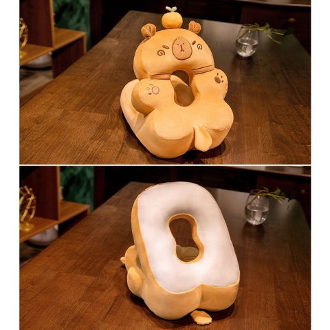 TeoMarket - Perna din Spuma, Flippy, pentru Birou, Calatorii, Model Capybara, Lavabila, Umplutura de Bumbac, Spatiu Cap in Forma de 8, 30x35x30 cm, Portocaliu