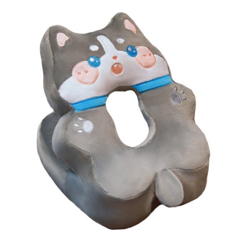 TeoMarket - Perna din Spuma, Flippy, pentru Birou, Calatorii, Model Husky, Lavabila, Umplutura de Bumbac, Spatiu Cap in Forma de 8, 30x35x30 cm, Gri