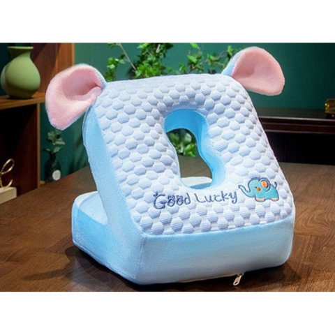 TeoMarket - Perna din Spuma, Flippy, pentru Birou, Calatorii, Pauze, Model Elefant, Microfibra, 30x35x30 cm, Albastru