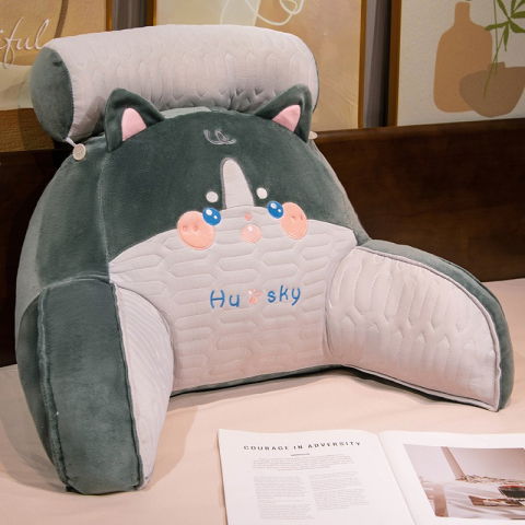 Perne Voiaj, Paturi si Textile - Perna Multifunctionala, Flippy, Spatar pentru Pat, Protectie Lombara, Marime Medie, 60 x 40 cm, din Latex, Model Catel, Gri inchis