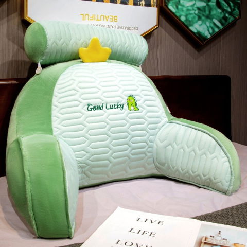 Perne Voiaj, Paturi si Textile - Perna Multifunctionala, Flippy, Spatar pentru Pat, Protectie Lombara, Marime Medie, 60 x 40 cm, din Latex, Model Dinozaur, Verde