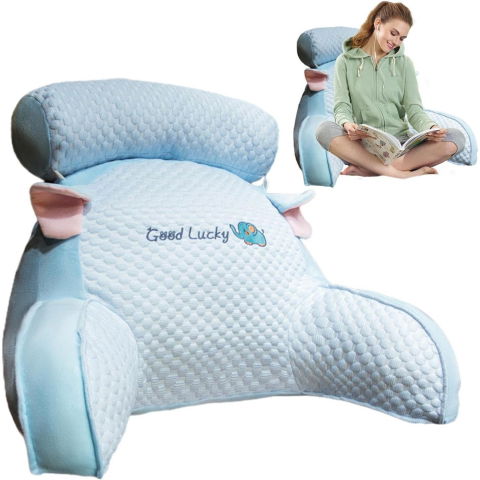 Perne Voiaj, Paturi si Textile - Perna Multifunctionala, Flippy, Spatar pentru Pat, Protectie Lombara, Marime Medie, 60 x 40 cm, din Plus, Model Elefant, Albastru