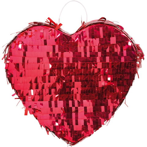 Best deals - Pinata Inima pentru Petrecere, Flippy, Detalii cu Sclipici, din Hartie si Carton, Pinata pentru Copii, 18 x 18 x 10 cm, Rosu metalizat