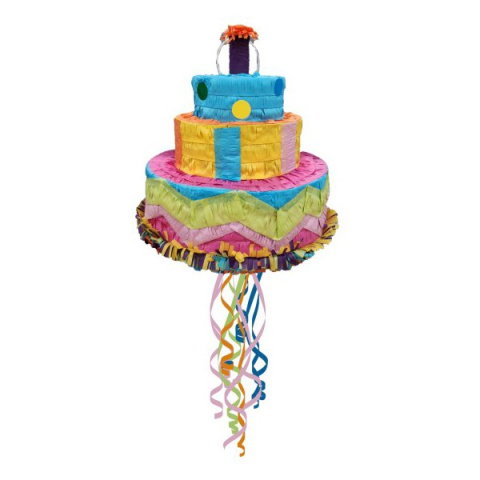 Import - Pinata Tort Aniversar / Birthday Cake pentru Petrecere, Flippy, din Hartie si Carton, Pinata pentru Petreceri, 32 x 28 x 28 cm, Multicolor