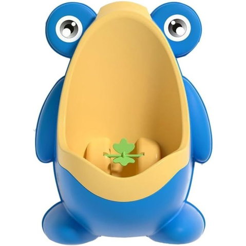 TeoMarket - Pisoar pentru Baieti, Flippy, 0-8 Ani, in Forma de Broasca, Perie Inclusa, Montare pe Perete, Carlig Autoadeziv Inclus, 29 x 22.5 cm, Albastru