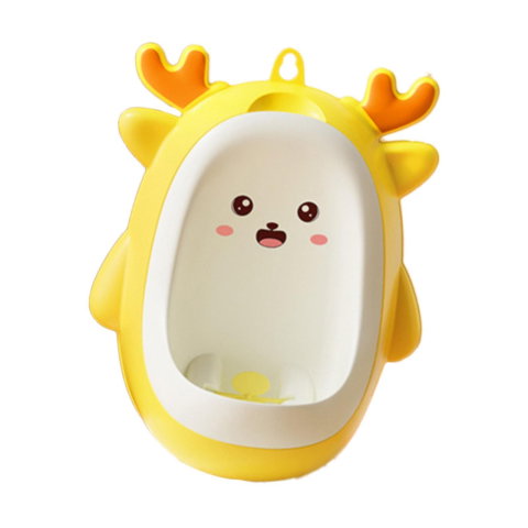 TeoMarket - Pisoar pentru Baieti, Flippy, 0-8 Ani, in Forma de Cerb, Perie Inclusa, Montare pe Perete, Carlig Autoadeziv Inclus, 29.8 x 23.8 cm, Galben