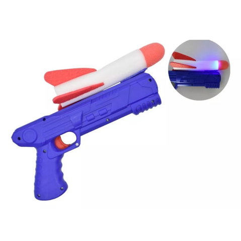 Best deals - Pistol de Jucarie, Flippy, cu Lansator de Racheta, din Polistiren/Plastic, Lumina LED, +3 Ani, Albastru/Rosu