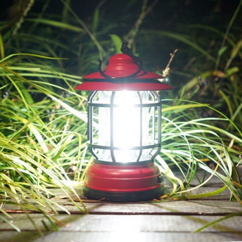 Import - Portable camping light, vintage lantern with hook, ABS, 21 COB LED lighting, adjustable intensity, 5W, reversible, red rechargeable