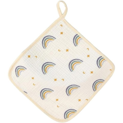 TeoMarket - Prosop Absorbant, Flippy, din Bumbac, 25 x 25 cm, Model Curcubeu, cu Agatatoare, Bej