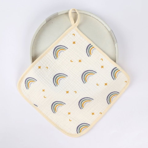 TeoMarket - Prosop Absorbant, Flippy, din Bumbac, 25 x 25 cm, Model Curcubeu, cu Agatatoare, Bej