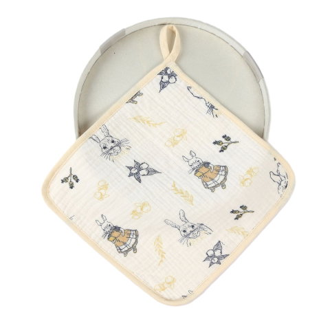 TeoMarket - Prosop Absorbant, Flippy, din Bumbac, 25 x 25 cm, Model Iepurasi, cu Agatatoare, Bej