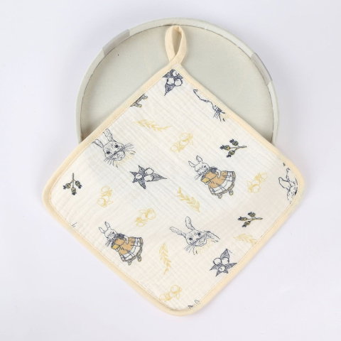 TeoMarket - Prosop Absorbant, Flippy, din Bumbac, 25 x 25 cm, Model Iepurasi, cu Agatatoare, Bej