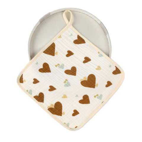 TeoMarket - Prosop Absorbant, Flippy, din Bumbac, 25 x 25 cm, Model Inimioare, cu Agatatoare, Maro